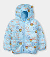 Blue Printed Puffer Jacket For Baby Boys & Girls