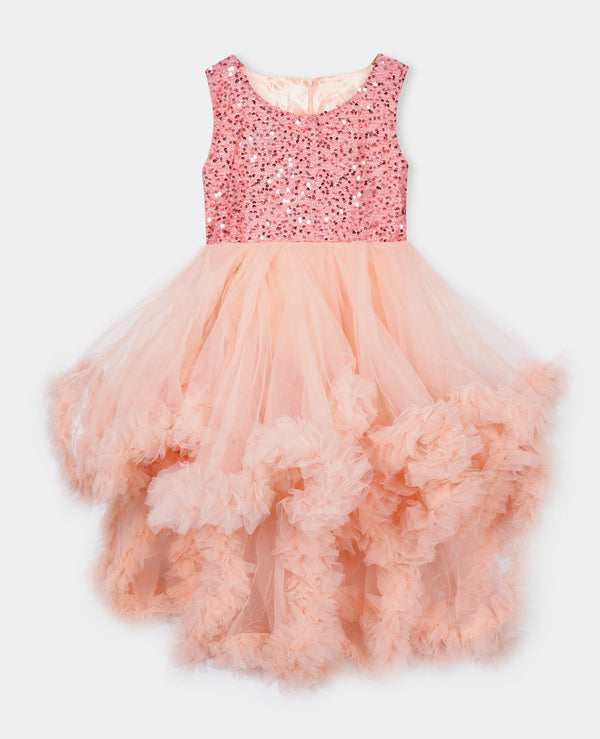 Pearl Beaded Blush Pink Ruffle Tulle Wedding Flower Girl Dress Kids Dress